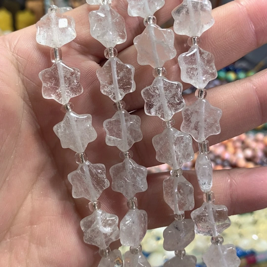 玛瑙/玉髓未镶嵌珠宝半成品天然白水晶六叶花一条14颗