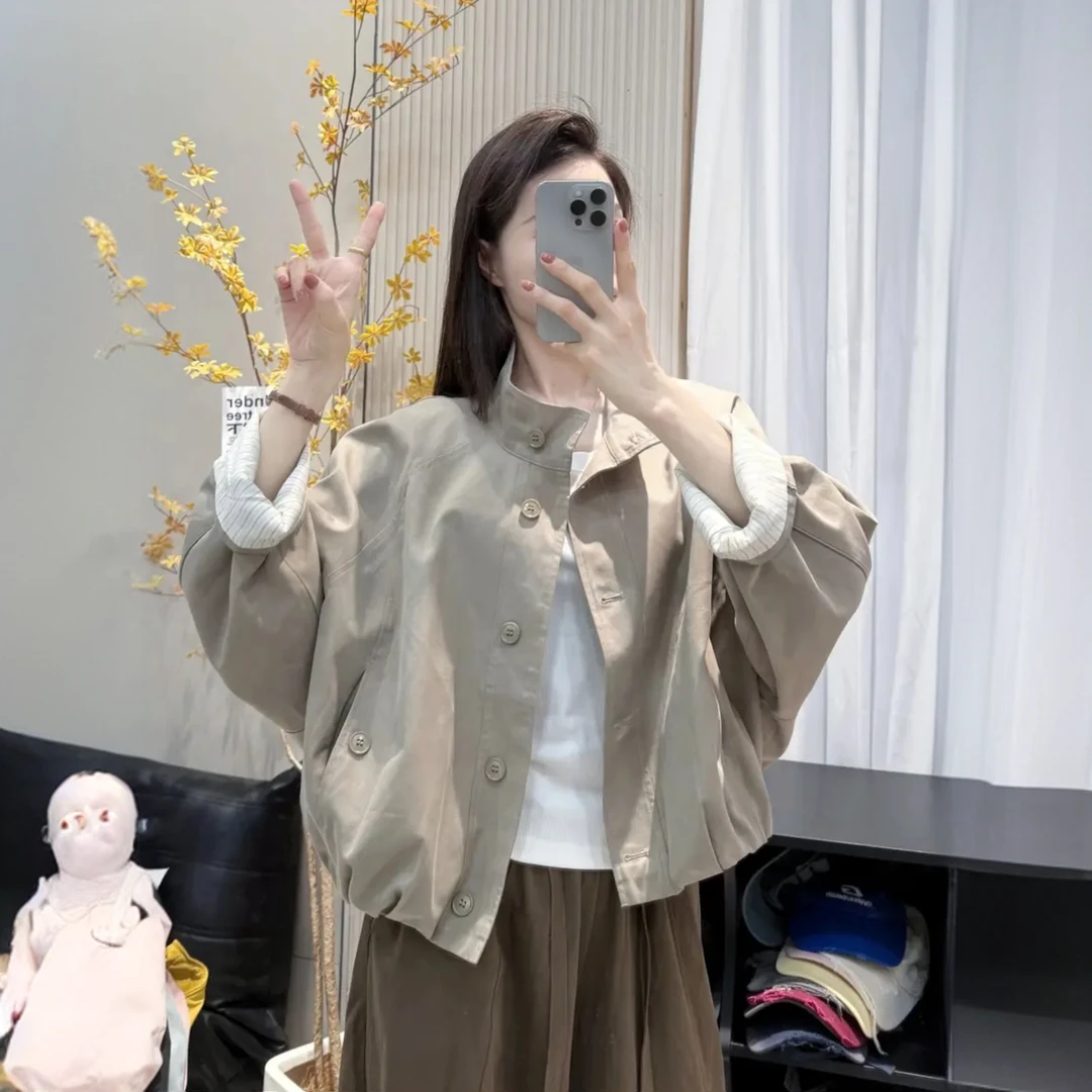 高级感韩系立领撞色工装外套女秋季新款港风休闲流行爆款夹克上衣