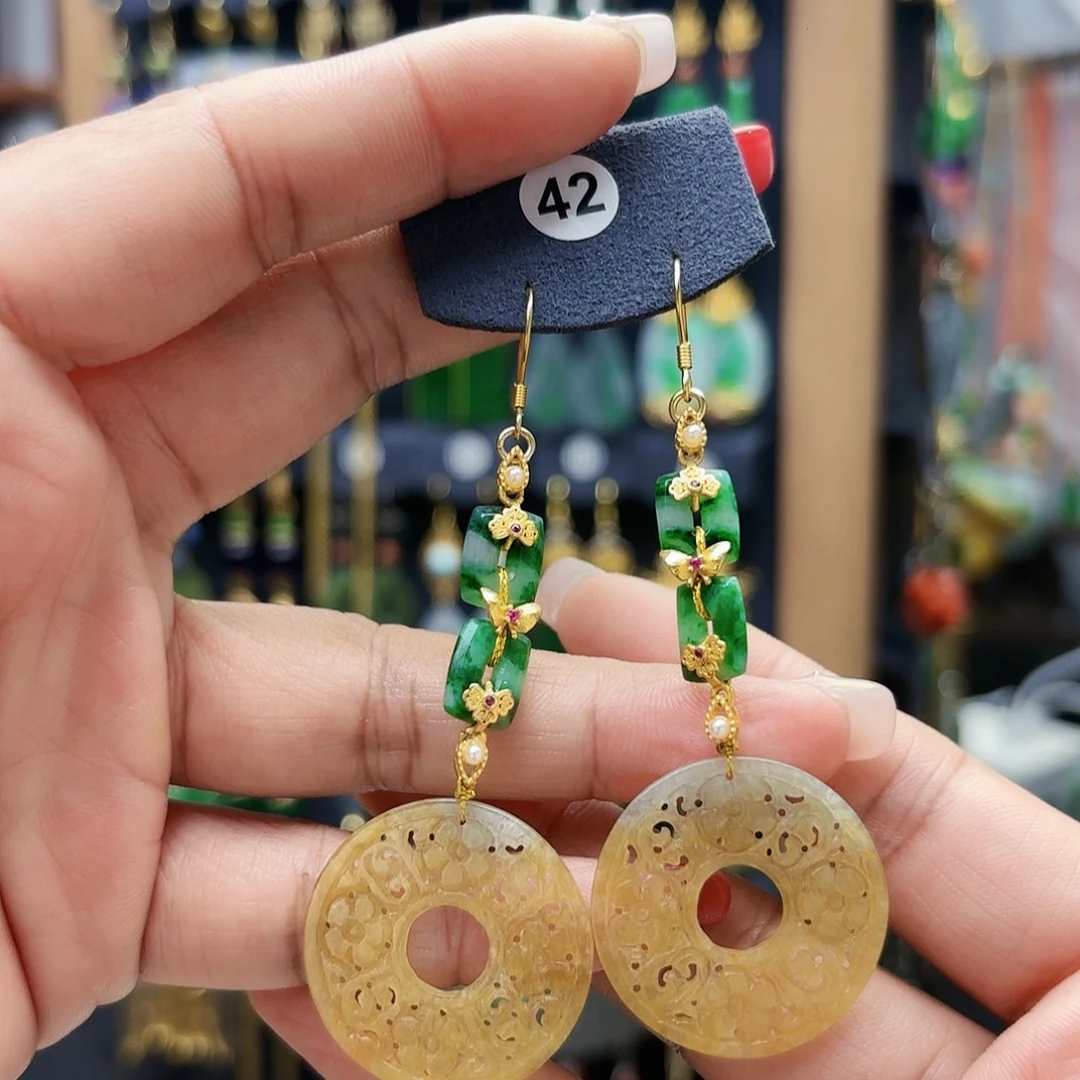 月***合翡翠未镶嵌耳饰耳坠