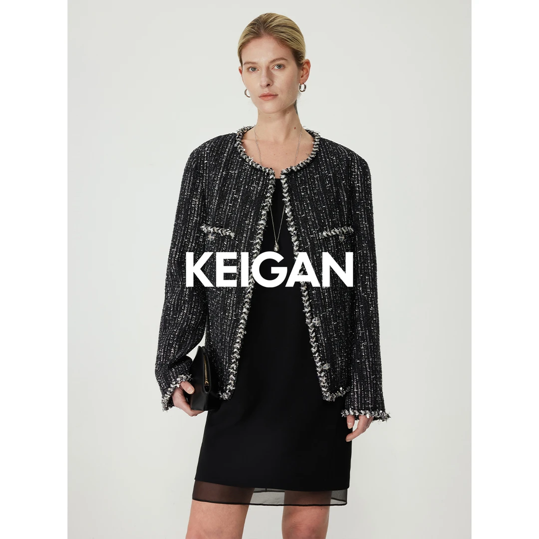 开间/意大利进口 重工璀璨钉珠闪葱轻薄粗花软呢直身廓形小香外套