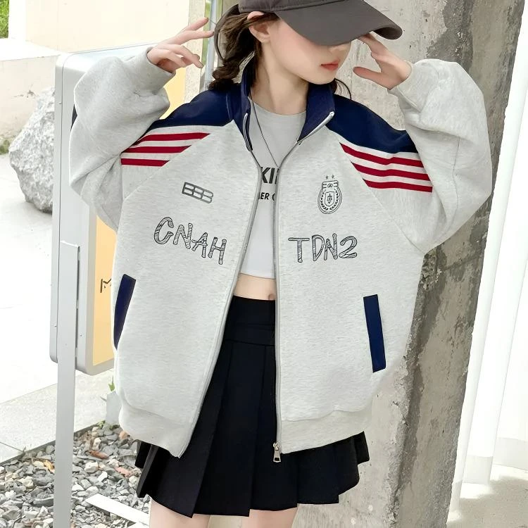 女童休闲棒球服中大童潮款春秋外套韩版儿童宽松撞色字母百搭上衣