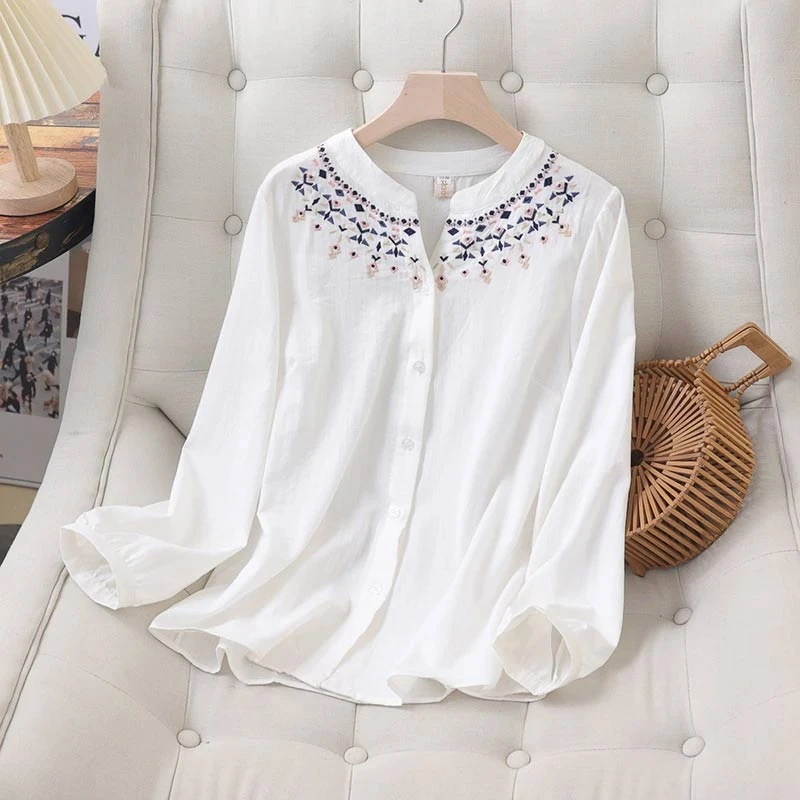 2025年春秋季新款韩版设计感衬衫女小个子休闲百搭小众刺绣上衣潮