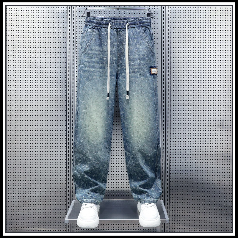男款潮牌美式休闲牛仔裤2025秋季新款设计感百搭阔腿直筒牛仔长裤