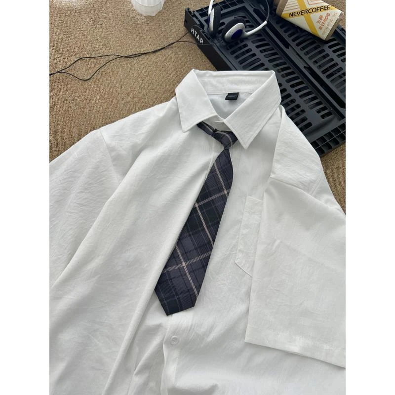 夏季日系百搭情侣款学院风jk休闲短袖衬衫领带学生韩版短袖衬衫男