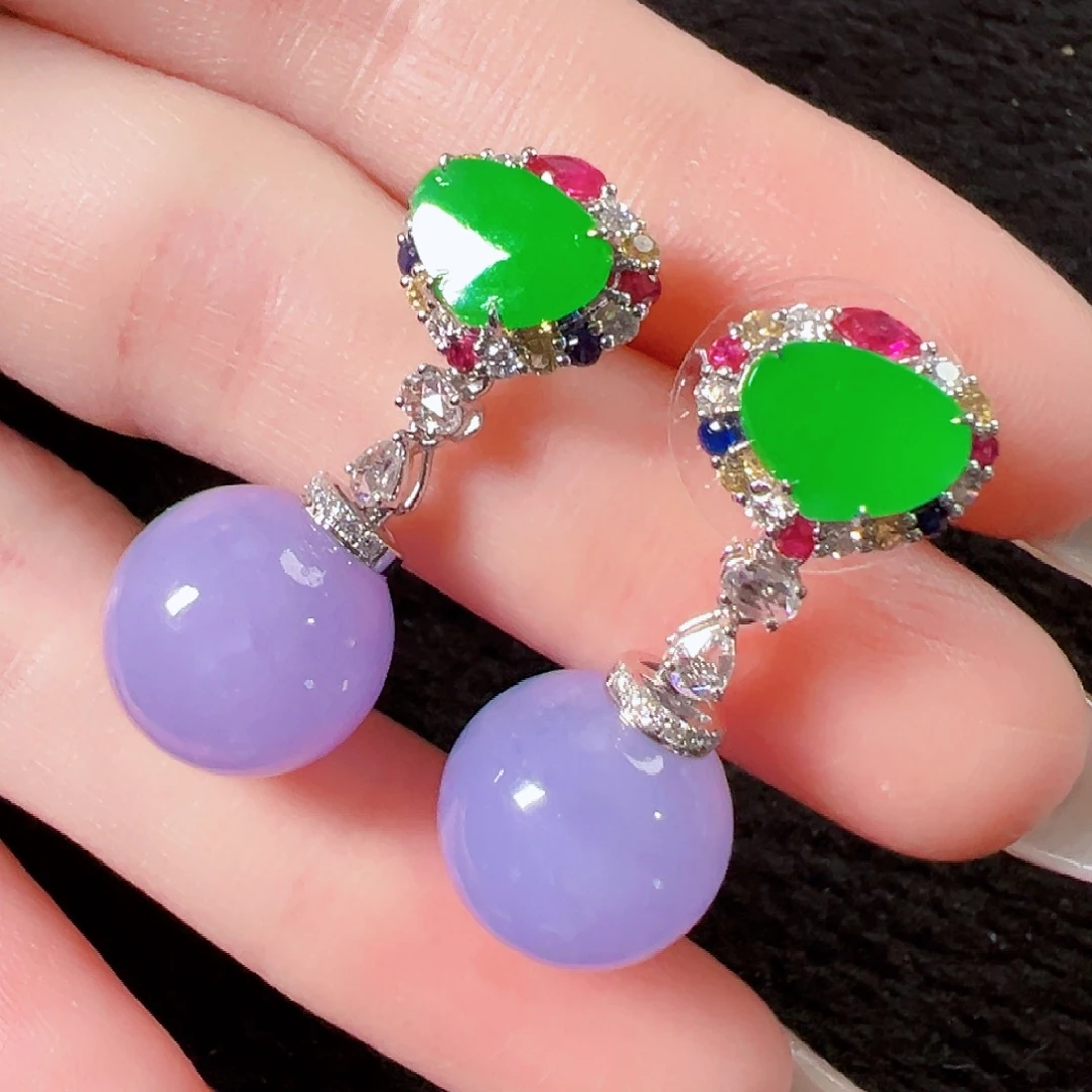 翡翠18K金镶嵌耳饰签收后24小时鉴赏期，过时不退