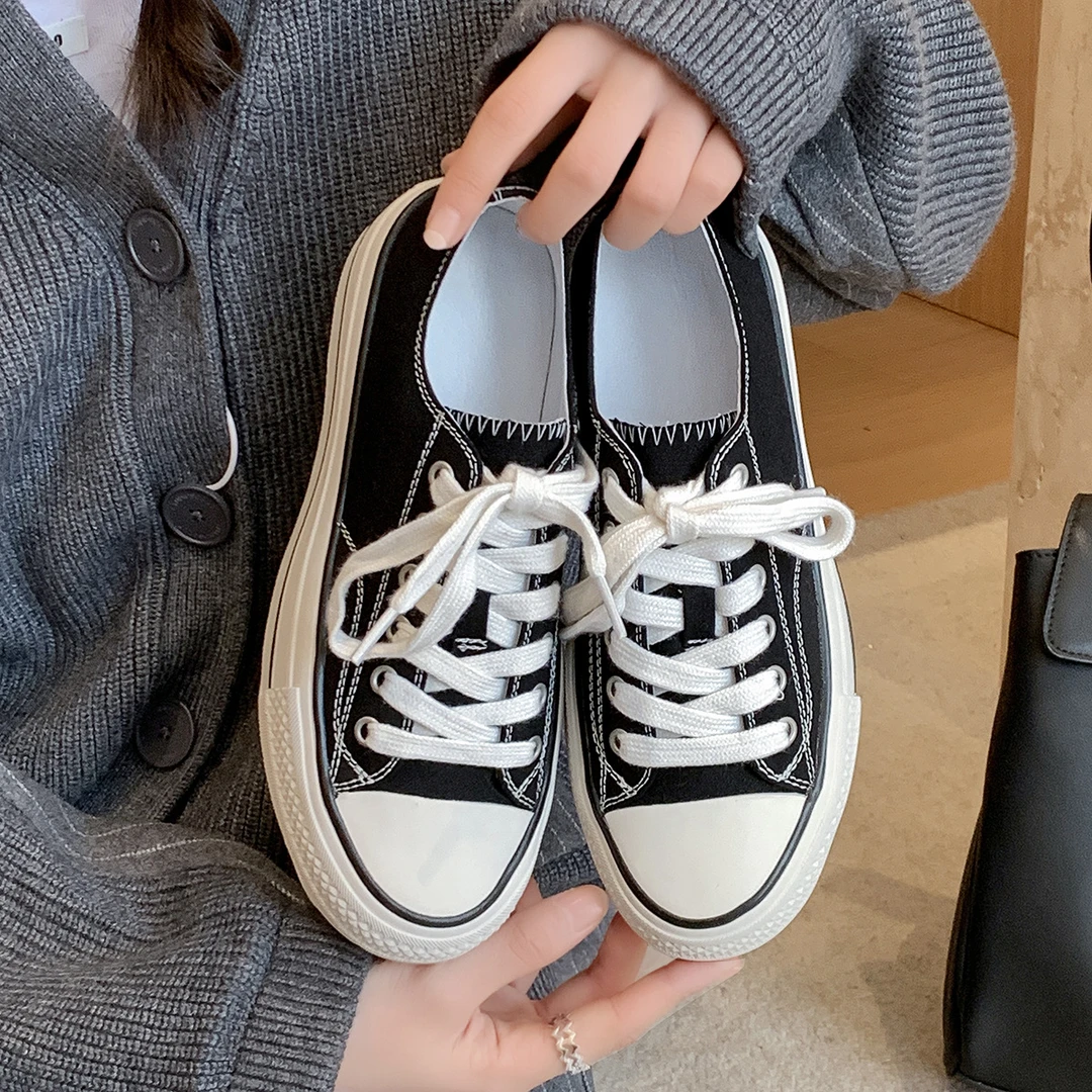 经典日常帆布鞋女2025春季春季厚底女鞋板鞋小白鞋
