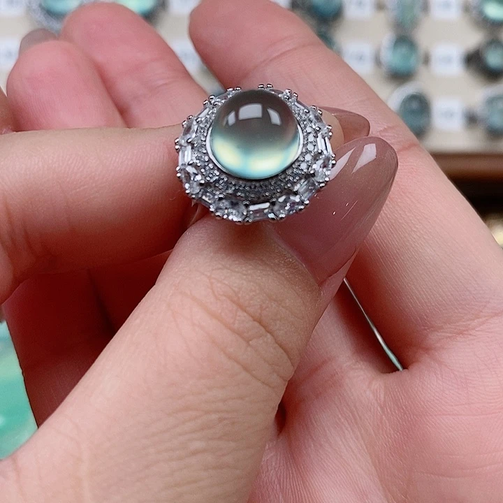 蛇纹石玉银S925镶嵌戒指