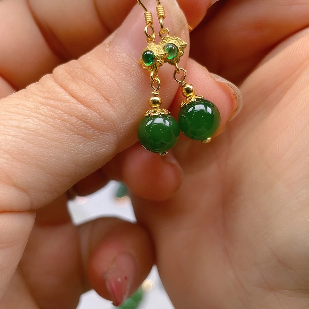 和田玉银S925镶嵌耳饰