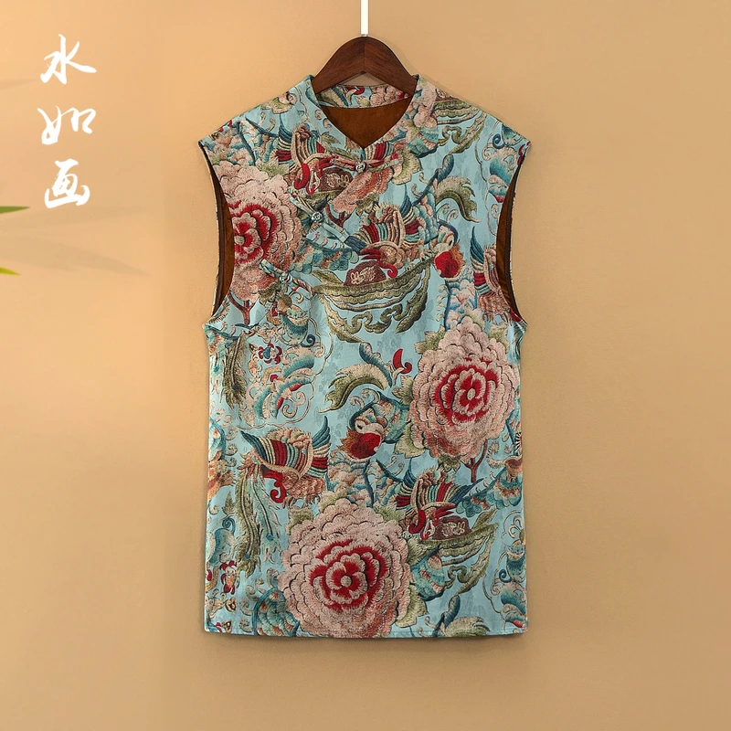 【羽棠】夏季2025新款上衣小衫新中式女装国风立领提花人丝无袖衬衫