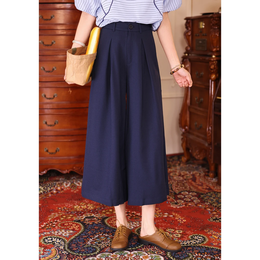 陈大器【海风】港风复古休闲高腰女宽松百搭阔腿裤子JS1113085