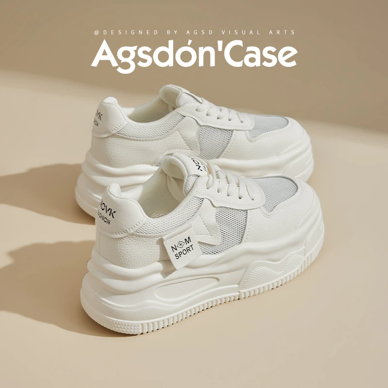 奥古狮登小白鞋女款2025新款夏季超火厚底网面透气高级感运动板鞋