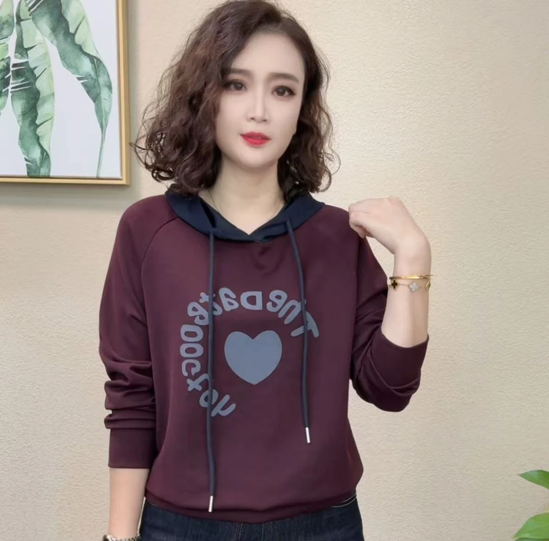 2025秋季新款连帽绑带爱心套头款显瘦时尚洋气女士卫衣#66784