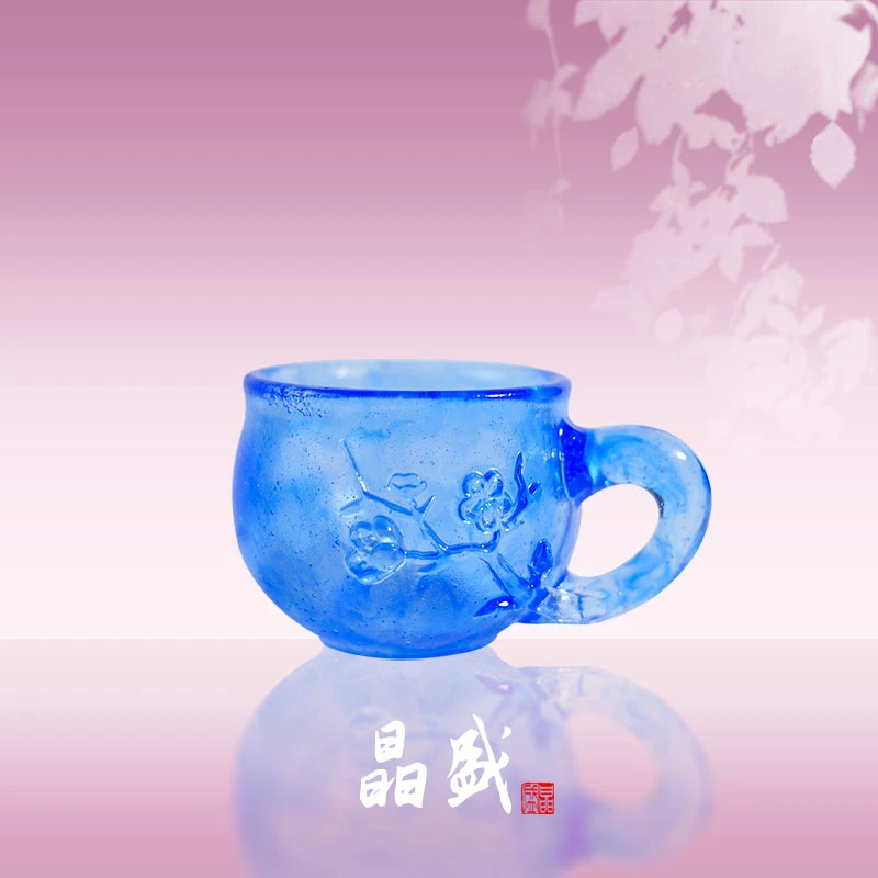 【KNIGHT水晶工坊】古法琉璃纯手工梅花侧把茶杯茶盏主人杯功夫茶具