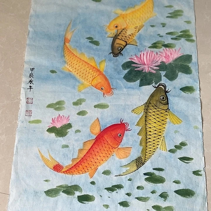 国画四尺三开手绘作品