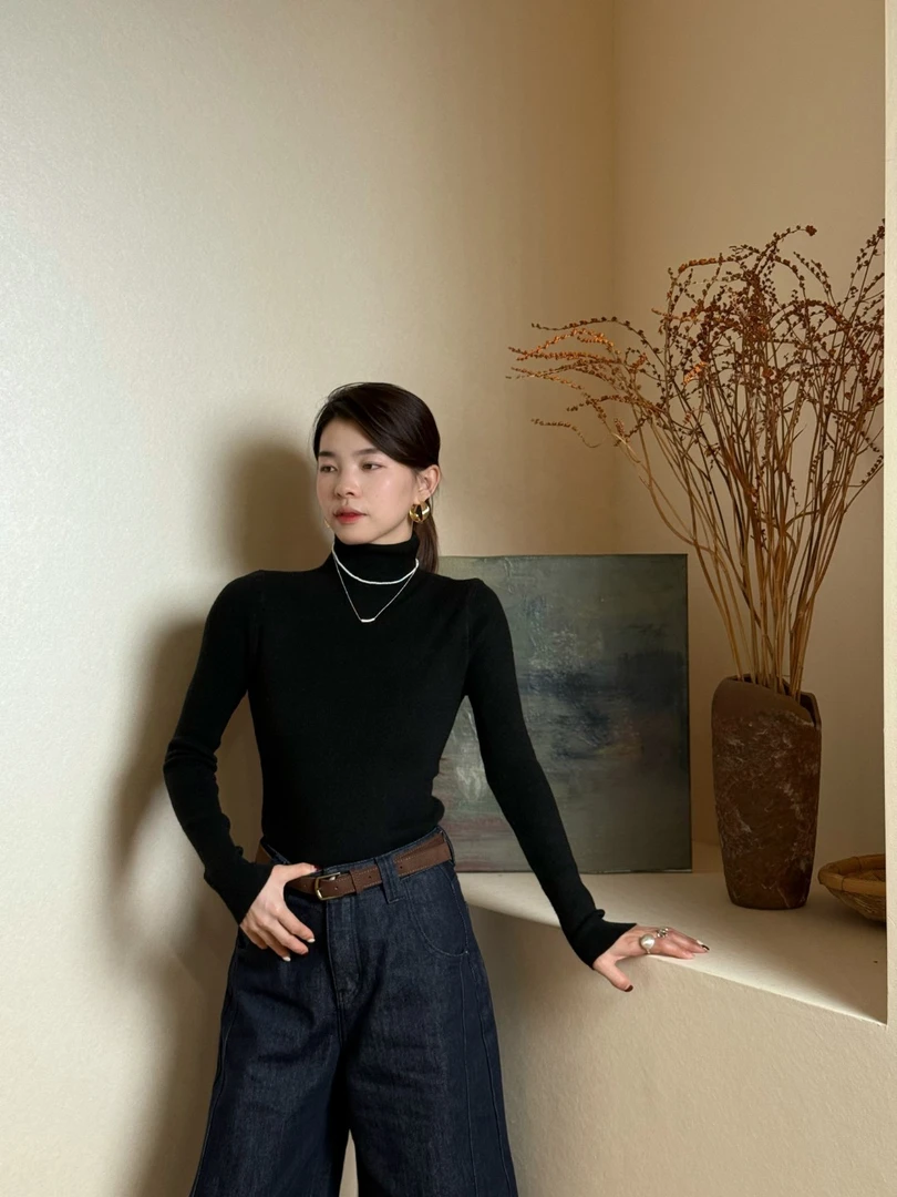 80835高领打底衫女2025新款秋冬羊毛内搭长袖上衣针织衫