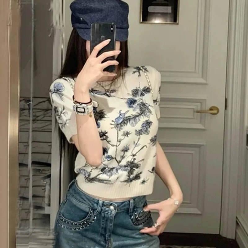2025夏季新款时尚套头针织短袖上衣气质5673