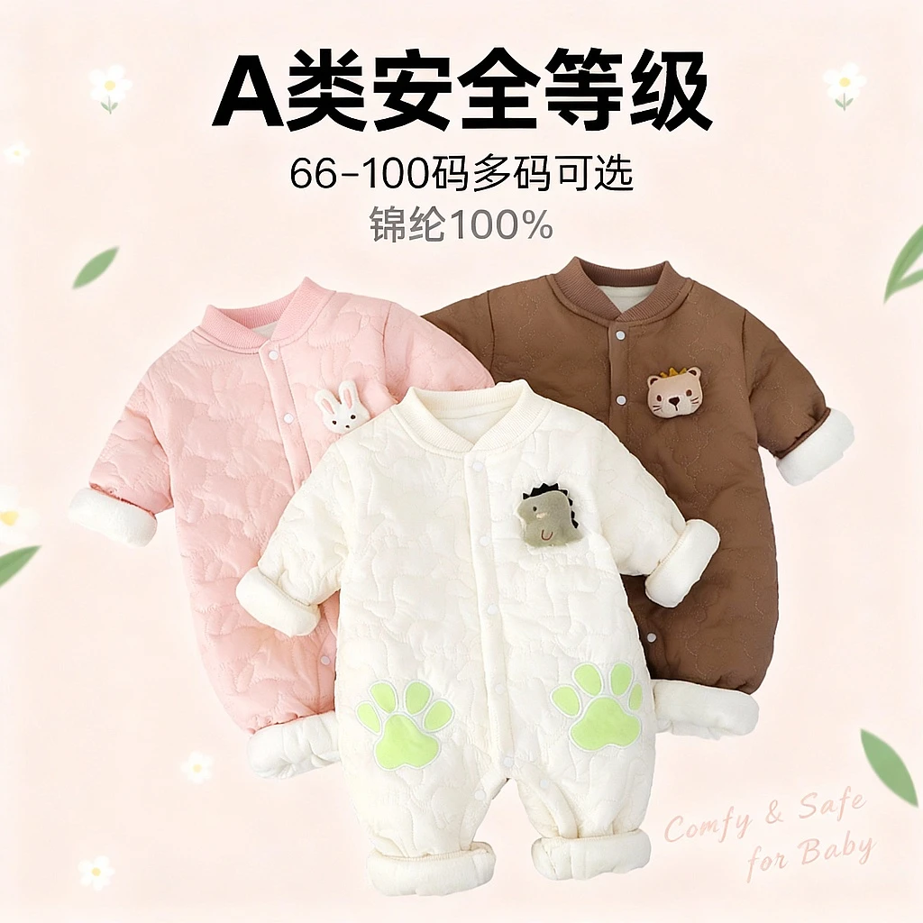 婴儿哈衣秋冬季冬款加绒保暖衣婴幼儿连身衣新生儿秋冬宝宝外出服