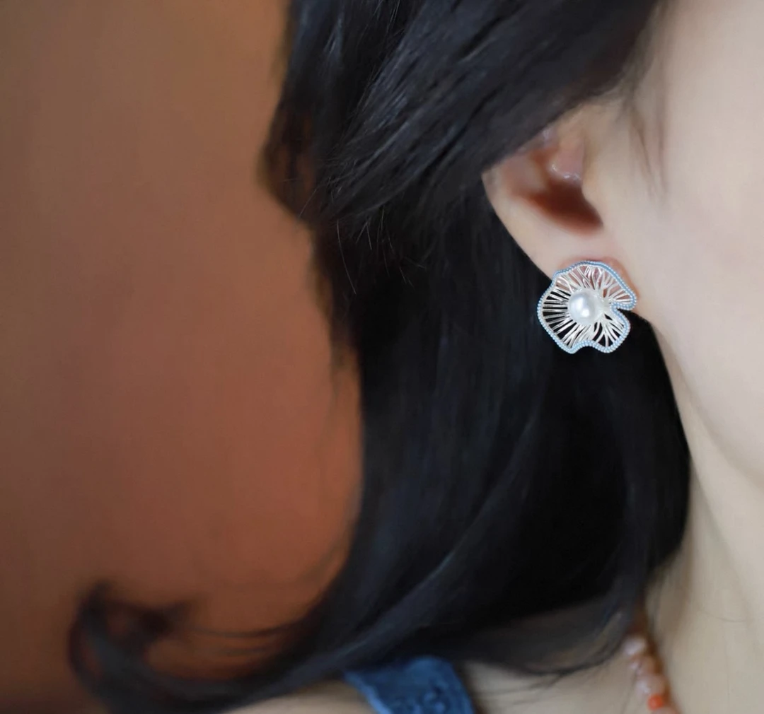 非金属仿珍珠耳饰 清冷感设计几何宫廷风镂空珍珠耳环O0455