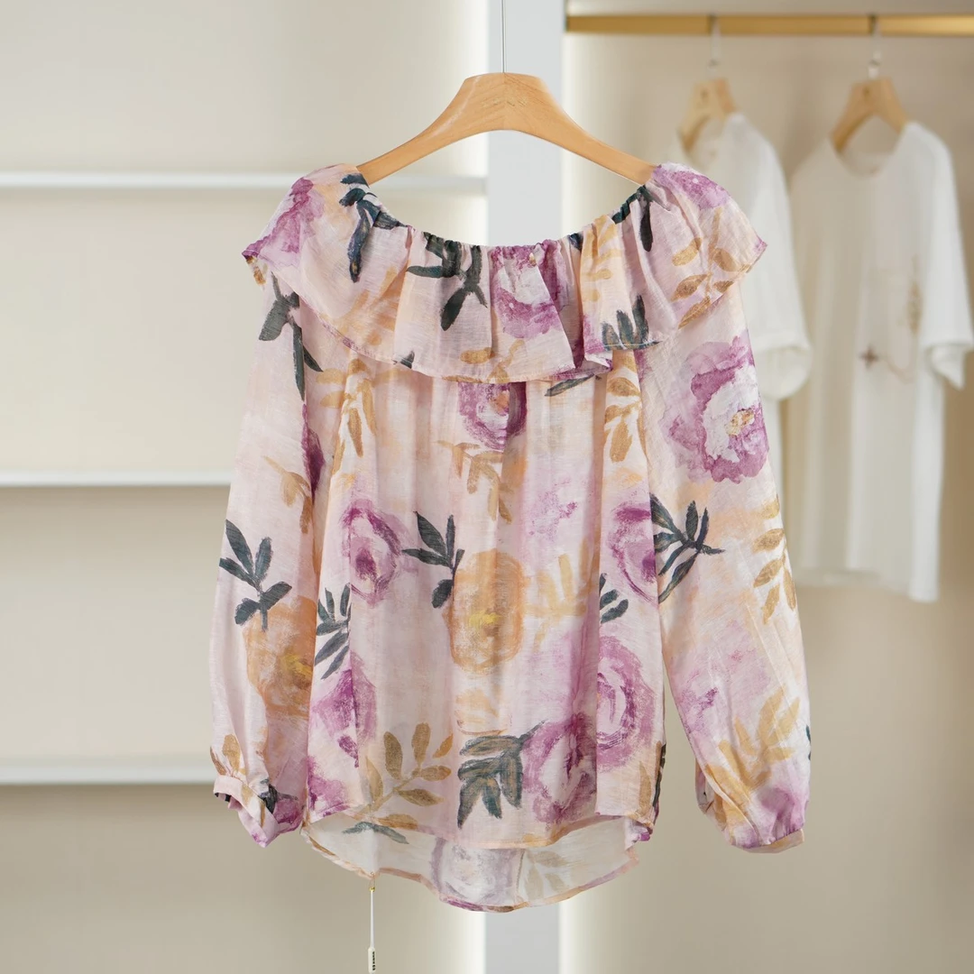【麦迪尚品•品牌新款】5082319 甜美印花小衫春季女装品牌撤柜