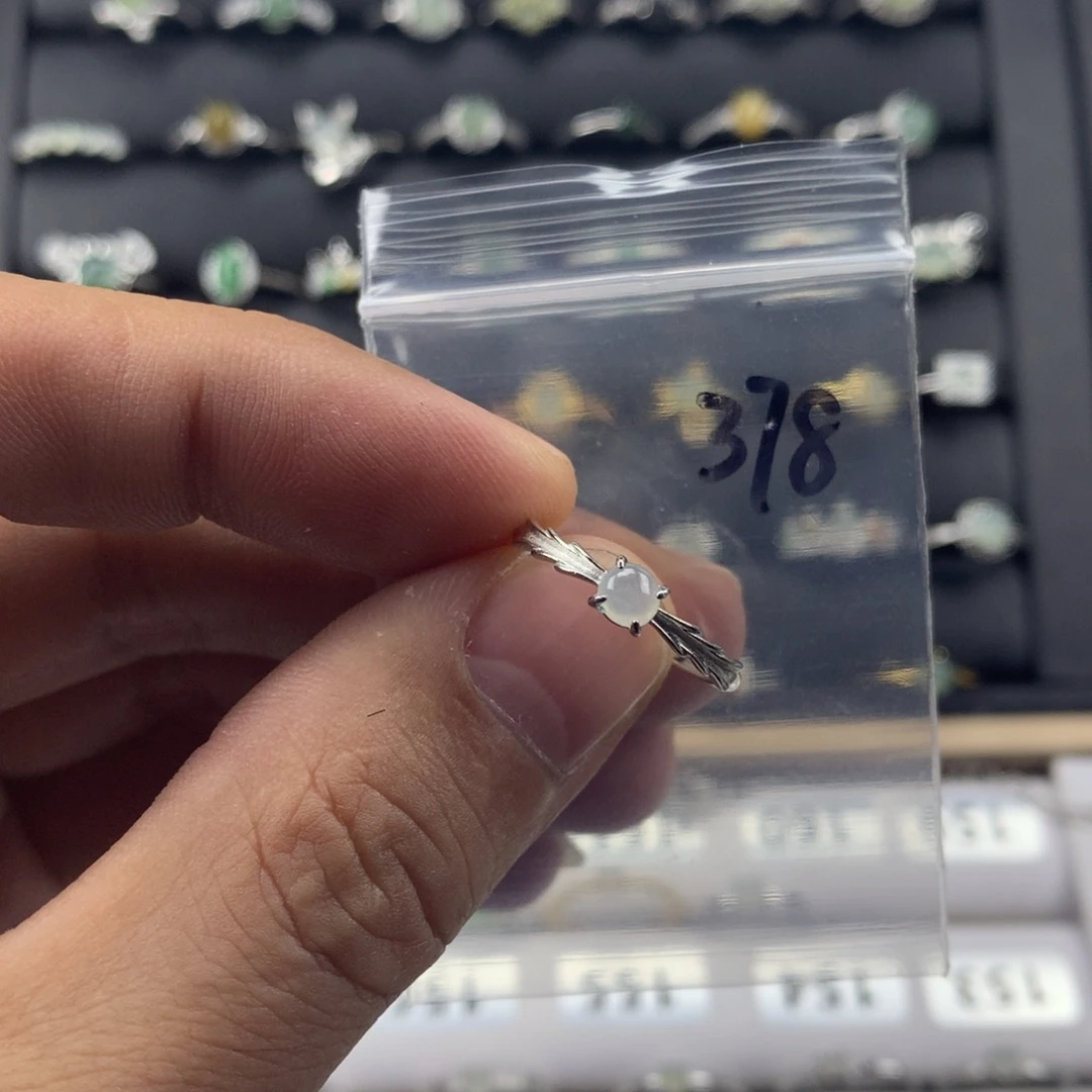 翡翠银S925镀金镶嵌戒指378
