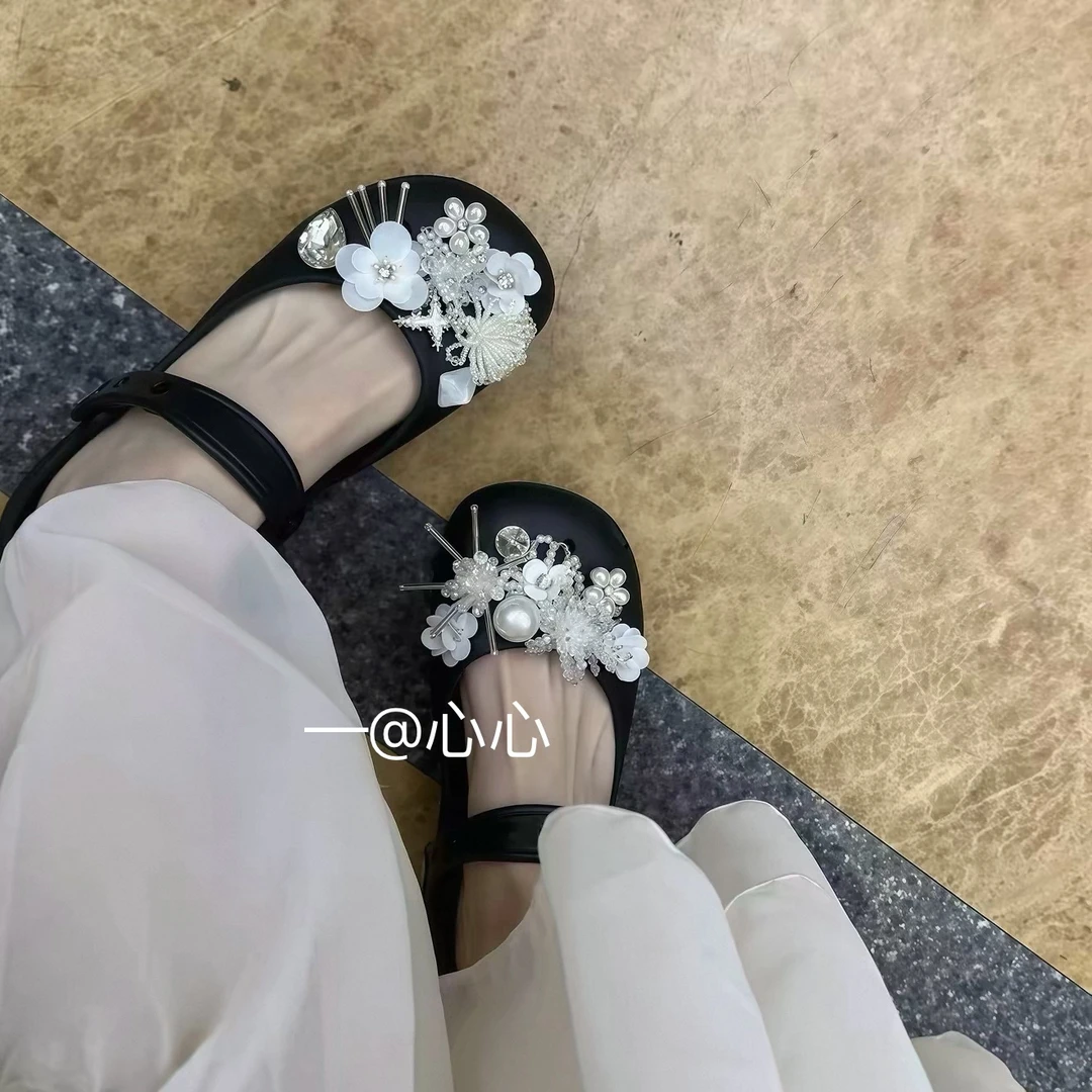 【心心家】5CM厚底爱神朵珍珠洞洞鞋女夏季百搭外穿包头