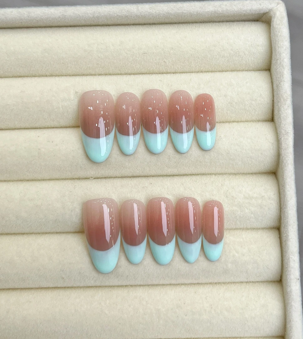 【薄荷奶绿】珍珍手工穿戴甲高级感显白薄荷绿法式可拆卸美甲贴片