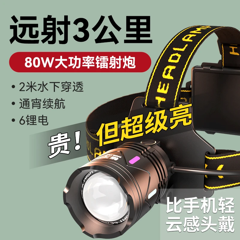 铭久超亮头戴式照明矿灯感应头灯强光可充电户外夜钓鱼远射手电筒