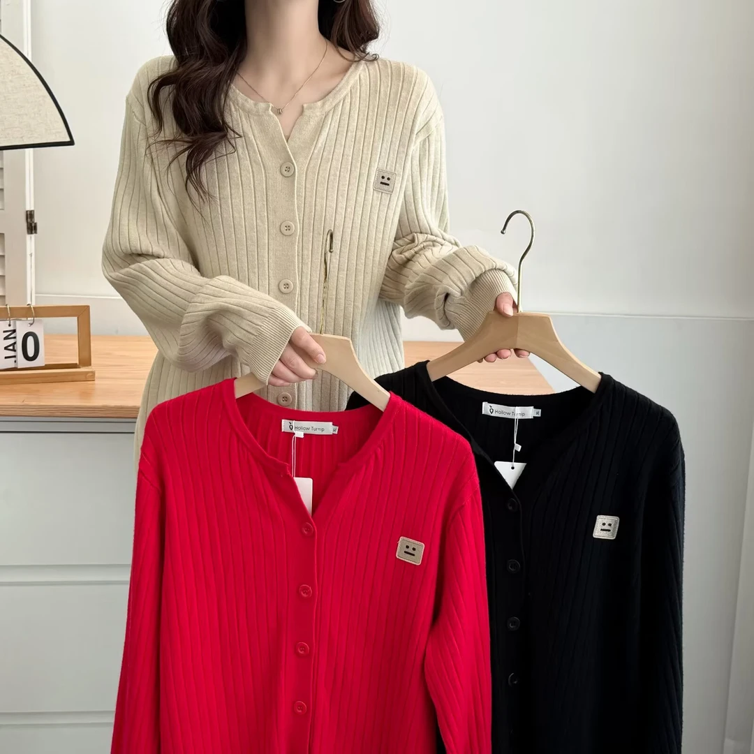 显瘦V领长袖宽松型常规毛针织衫毛衣开衫大码薄款气质秋季针织衫