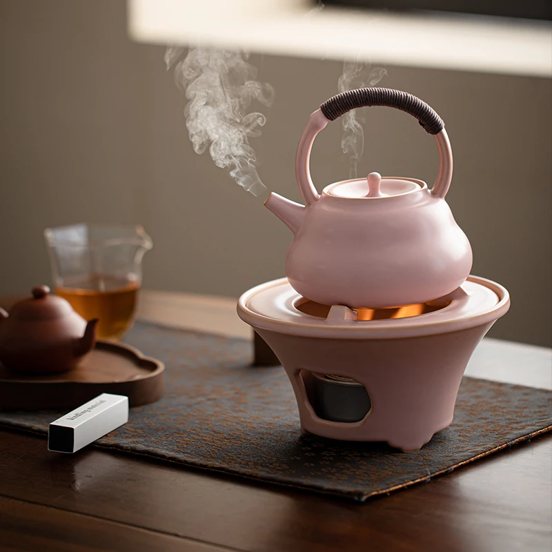 明火煮茶壶粉色提梁烧水煮茶器酒精炉燃料茶炉炭炉户外围炉煮茶炉