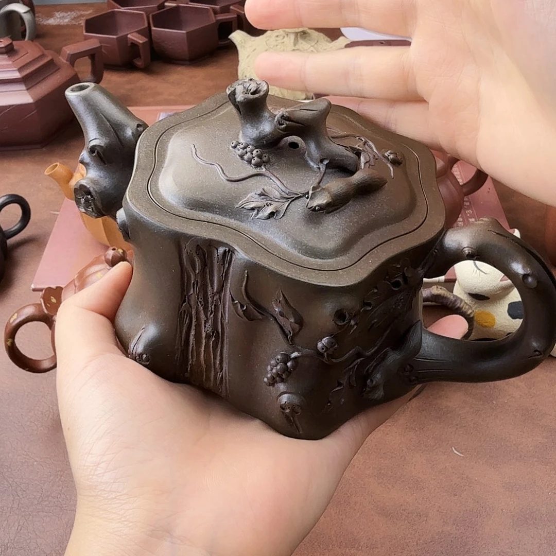 茶壶紫砂全手工松鼠葡萄