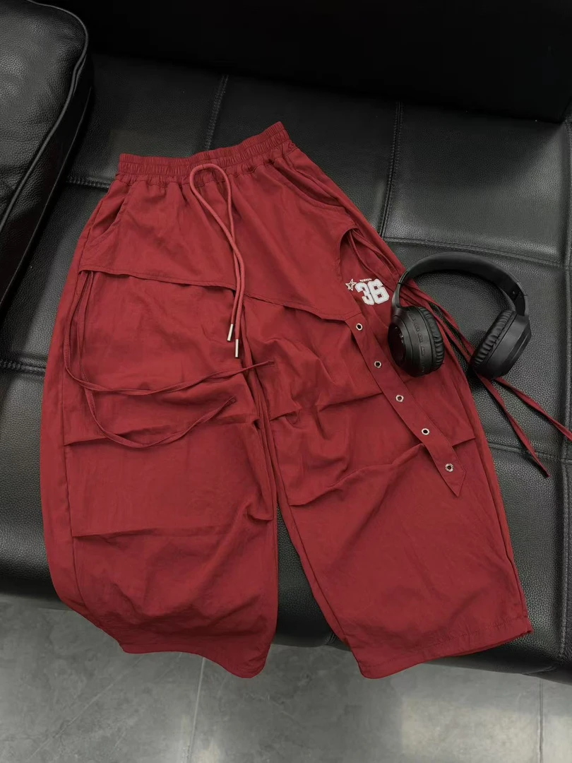 吾2025【Y】6月17日 儿童男童女童红色夏季阔腿工装裤5383-