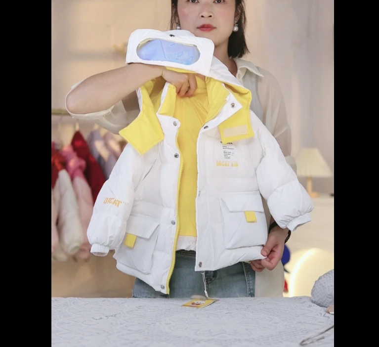 清货90白鸭绒三防免洗羽绒服童装连帽男女同款冬季