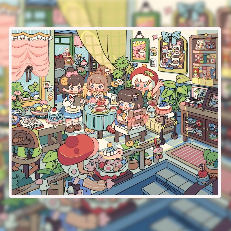 【常安】甜品店合集diy红字红线大颗粒画布版权插画数字油画治愈画