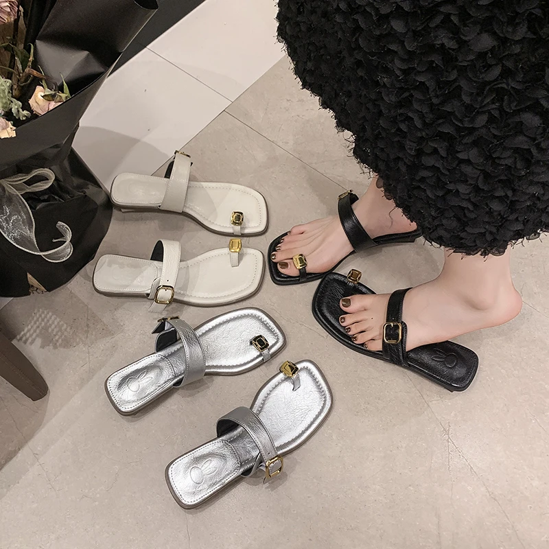 2025夏季新款透气女夹趾凉鞋韩版薄款仙女风平底低跟时尚一字拖