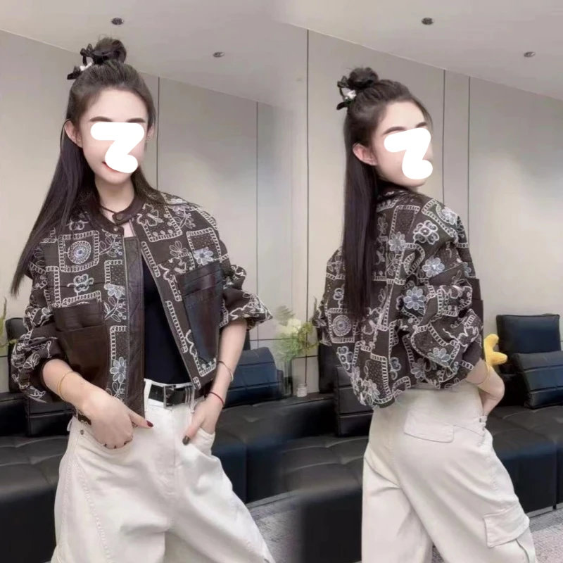 印花短外套女秋季2025新款法式复古设计感高级时尚夹克小个子上衣