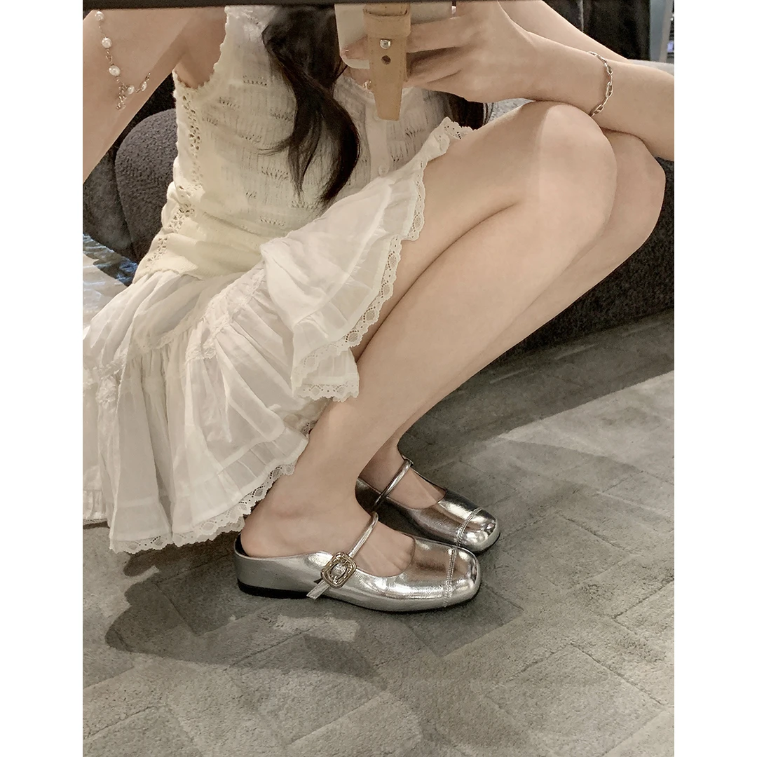 【苏茵茵】半拖版~4.5cm增高一字带玛丽珍凉拖女包头半拖鞋E5213022