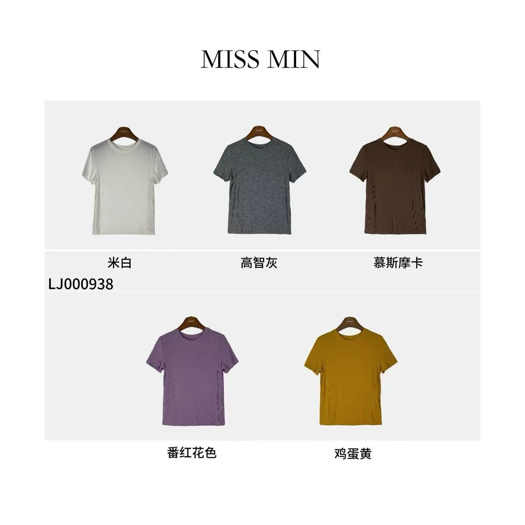 LJ000938 圆领洋气衣服女针织短袖t恤薄款修身显瘦上衣MISS MIN