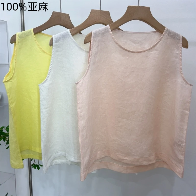 100%亚麻文艺复古无袖慵懒风夏季背心女新款