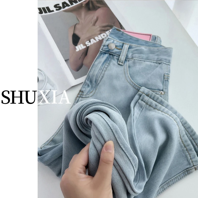 夏季显瘦薄款高腰直筒天丝牛仔裤女莱赛尔天丝牛仔裤