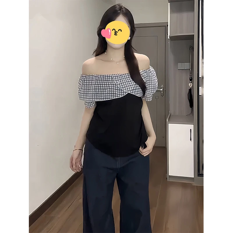 大码法式荷叶花边短袖t恤女夏季胖mm显瘦氛围感独特时尚小众上衣