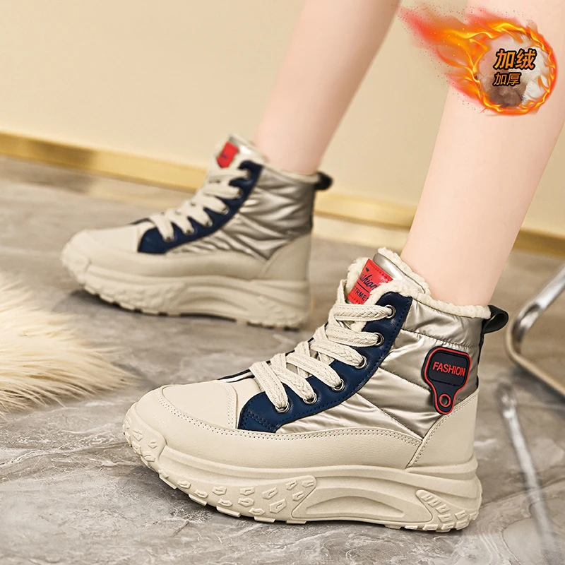 鞋子女新款冬季女鞋保暖高帮雨伞布加绒短靴厚底增高棉鞋潮鞋