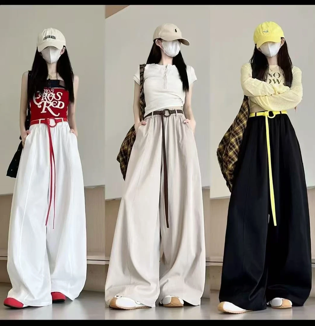 【运补5+现货+内包边】6韩系弯刀裤女夏简约慵懒感酷丝（不带腰带）