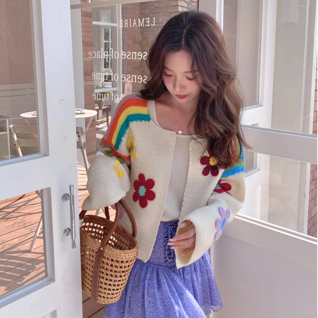 CHERI.Z典藏版 手钩工艺重磅 繁复小花缤纷彩虹春秋百搭开衫