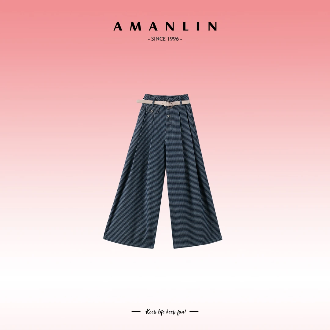 AMANLIN/阿谩琳【晚风】春季高腰显瘦气质直筒长裤牛仔裤F595525