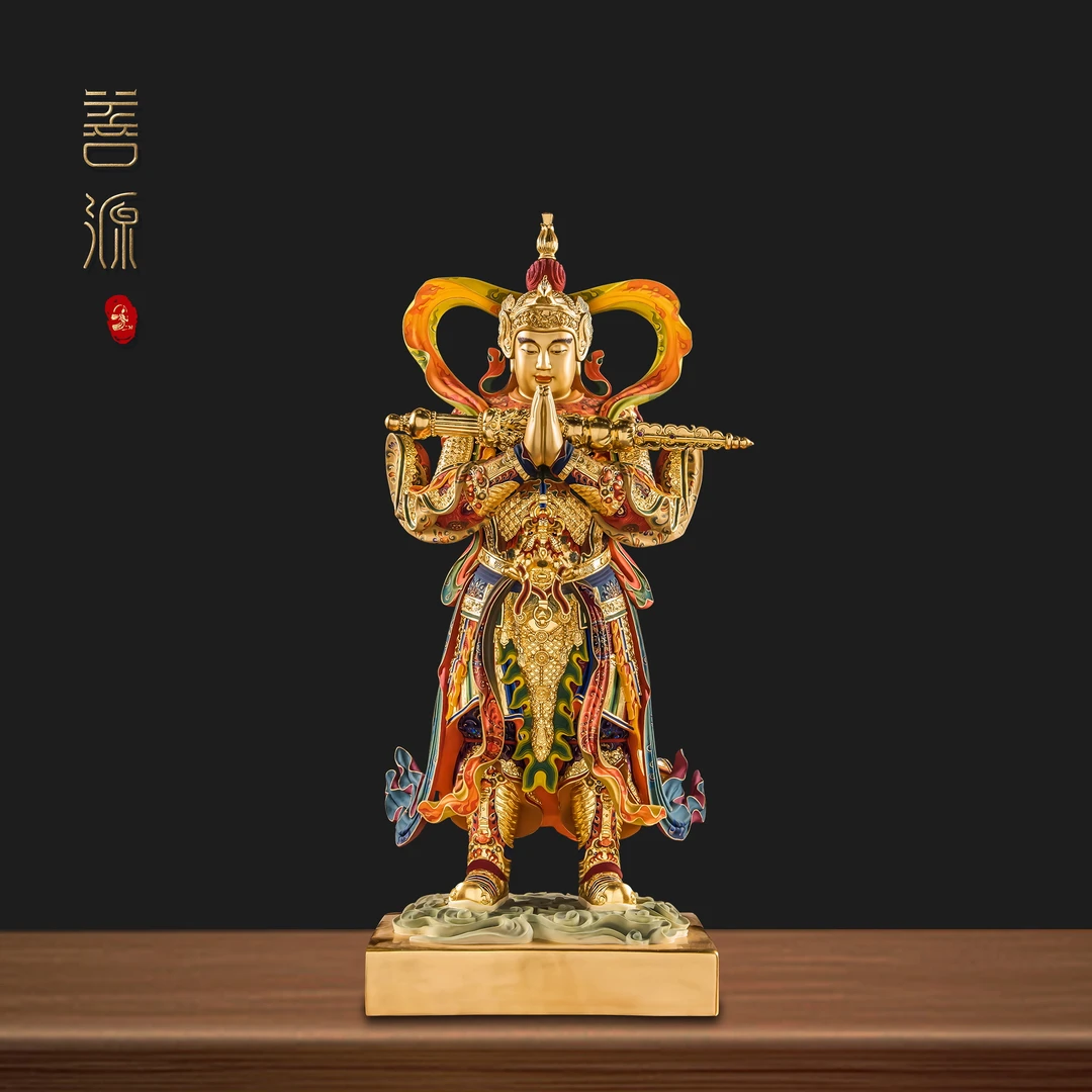 善源74cm朝天韦陀神彩绘铜雕寺院系列作品中式玄关家用宝像摆件