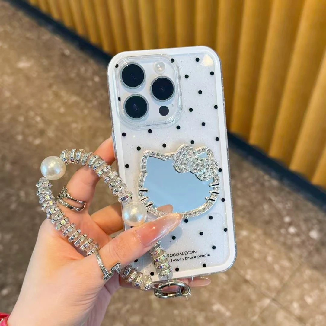 奥菲顿闪钻KT镜子挂链适用苹果16透明闪粉手机壳华为vivo小米oppo