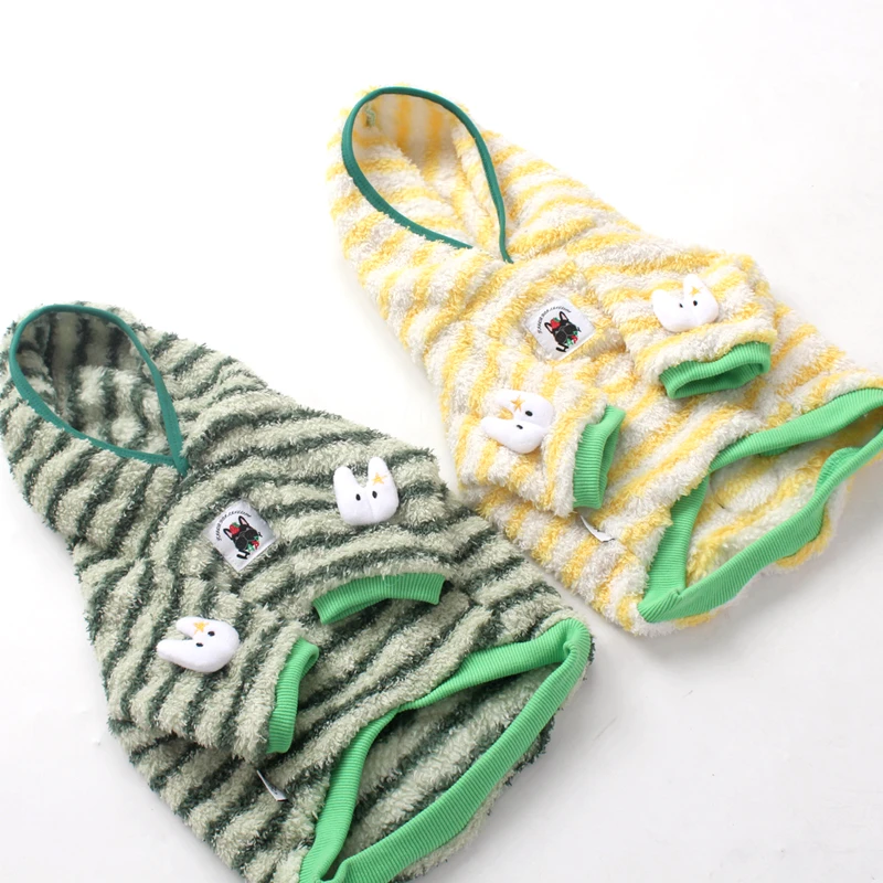 Tigerdog小狗法斗巴哥冬新款狗宠物双面绒彩条加绒保暖绒两脚衣