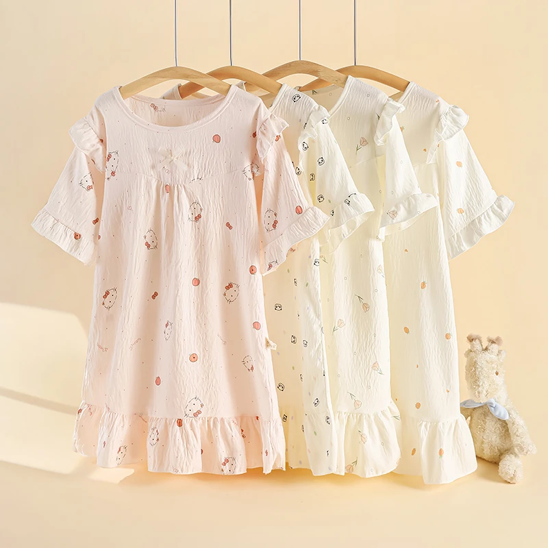 女童睡裙夏季云朵棉儿童睡衣薄款公主风短袖洋气宝宝连体服新款