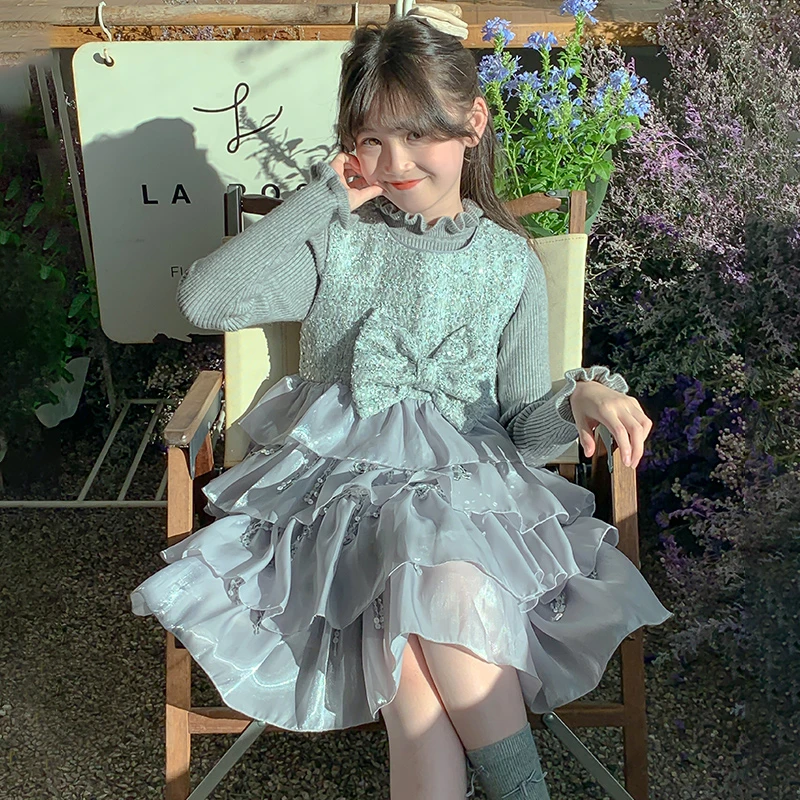 女童连衣裙秋装2025新款洋气儿童蛋糕公主裙大童春秋季背心裙套装