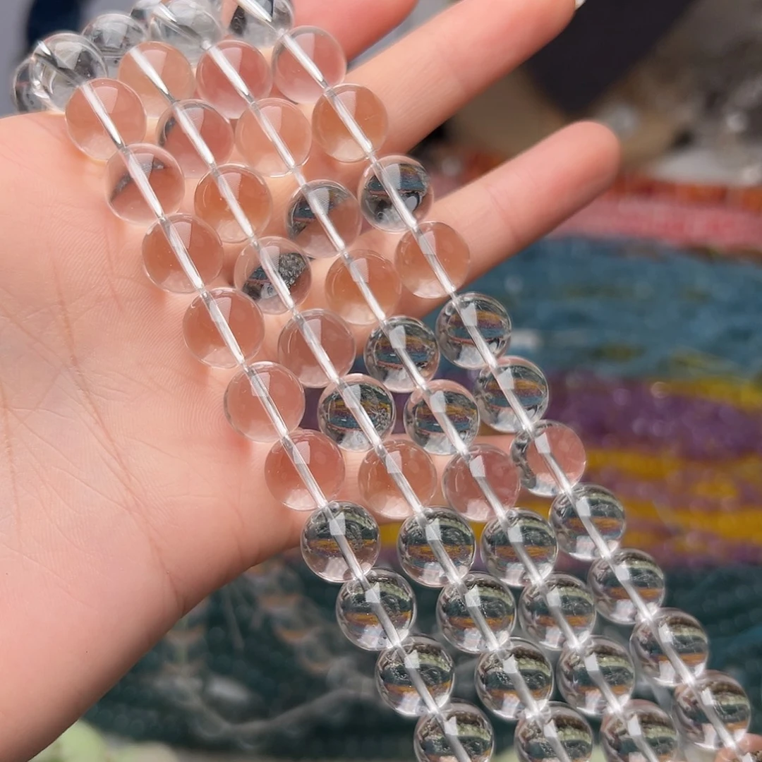 玛瑙/玉髓合金珠宝半成品Y528。12mm白水晶圆珠一条